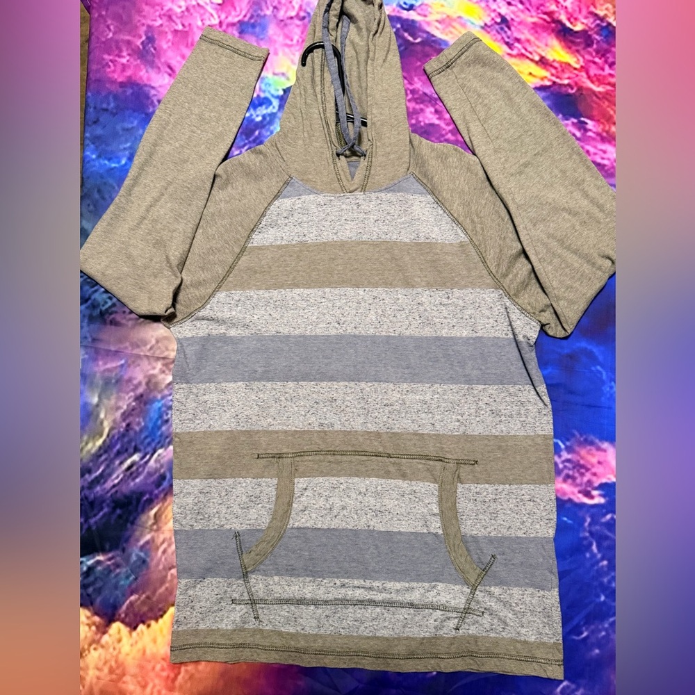 Men's Striped Gray and Blue Hoodie Sweater